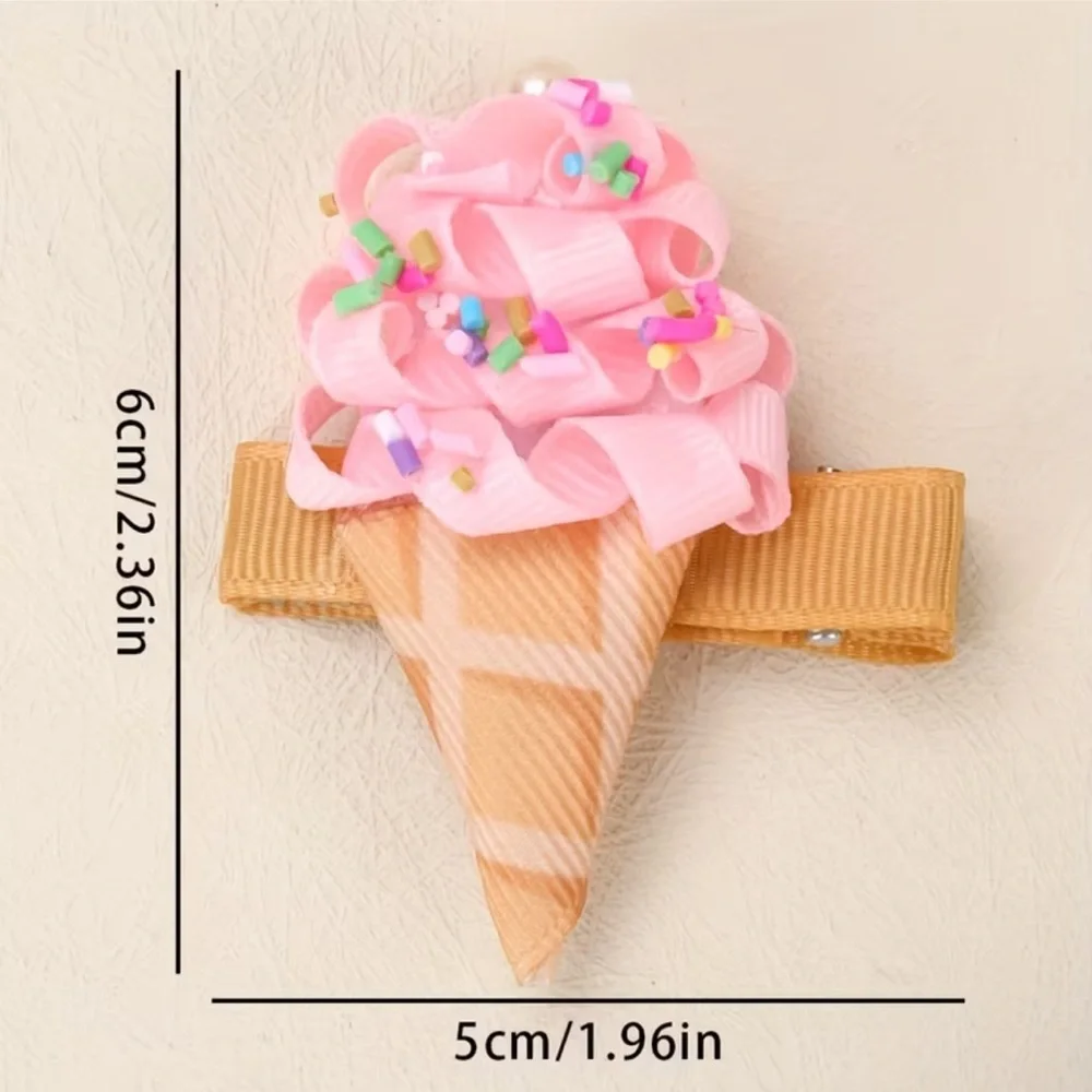🆕 Pink Ice Cream Hair Clips - Summer